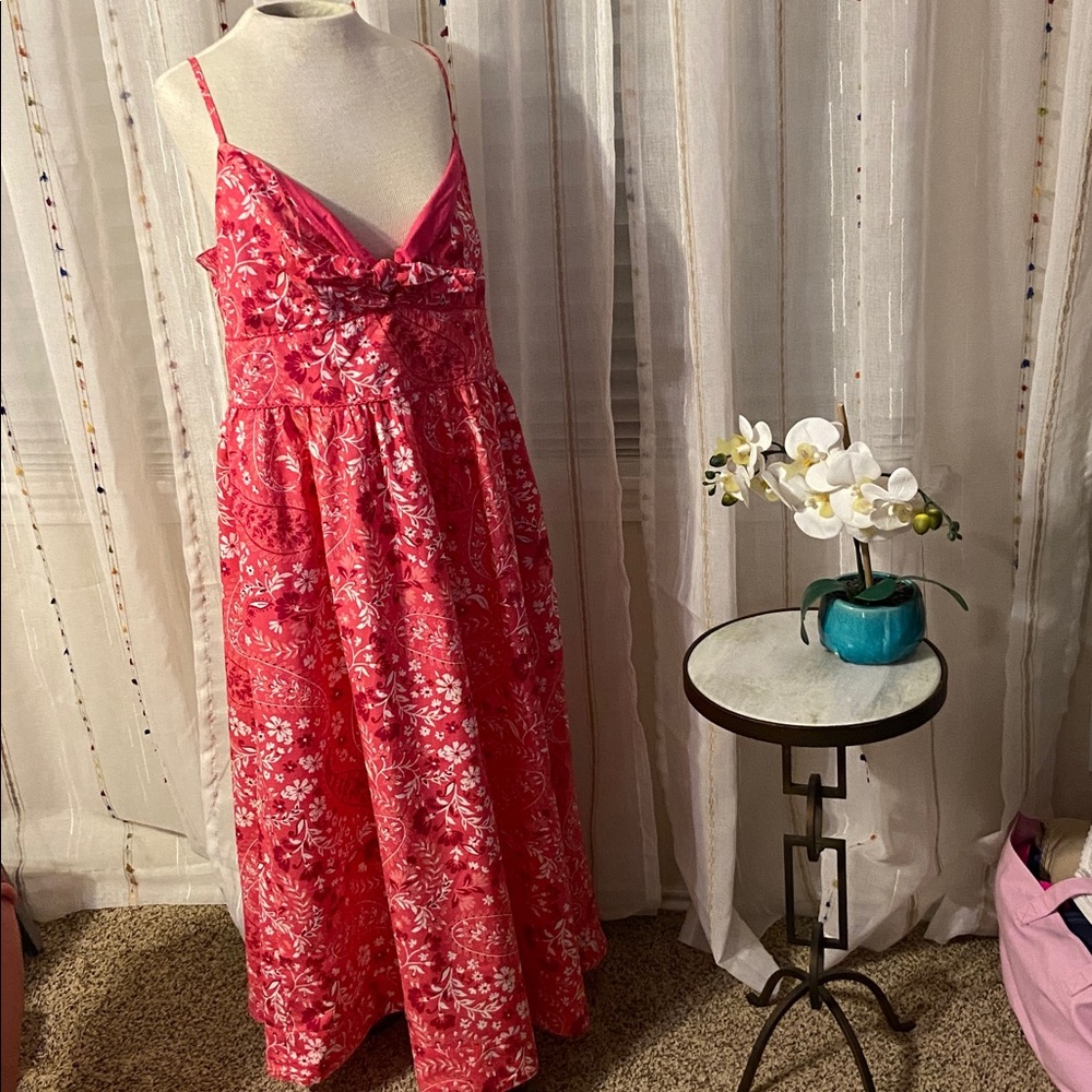 NWT LOFT Pink Paisley 100% Cotton Midi Dress w/ Pockets - Picture 2 of 10